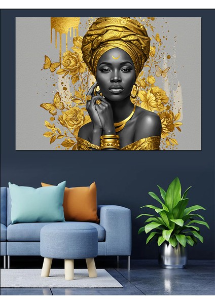 Altın Taçlı Afrikalı Kadın Dekoratif Tablo fırsatları