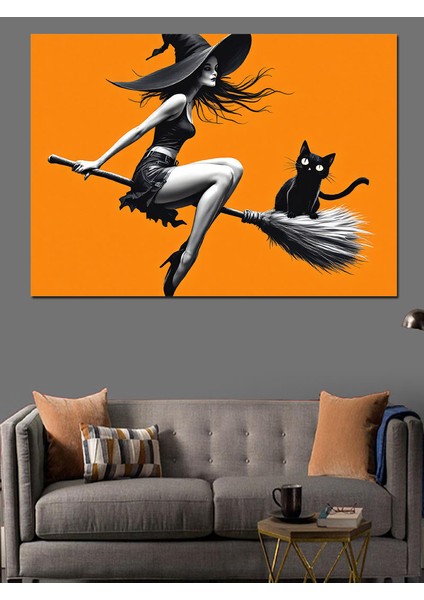 Uçan Cadı ve Kara Kedi Dekoratif Tablo modelleri