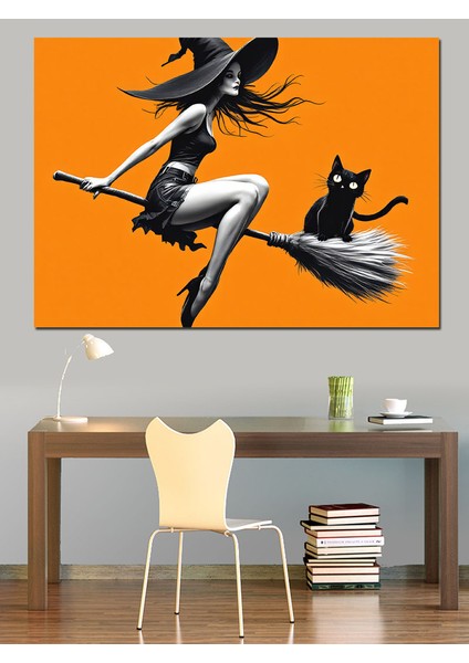 Uçan Cadı ve Kara Kedi Dekoratif Tablo fırsatları