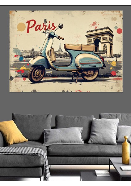 Paris Vespa Sokakları Dekoratif Tablo
