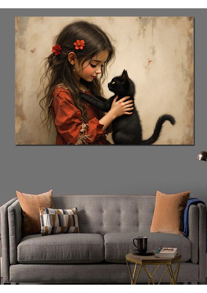 Kedi Seven Kız Dekoratif Tablo fırsatları