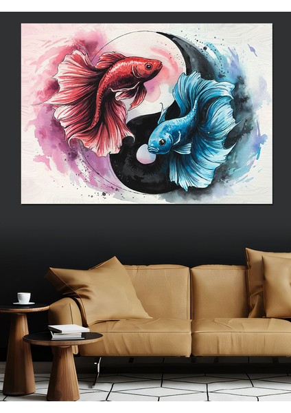 Yin-Yang Dövüş Balıkları Dekoratif Tablo