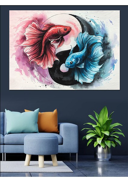 Yin-Yang Dövüş Balıkları Dekoratif Tablo