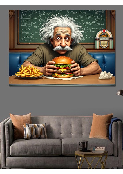 Hamburger Yiyen Einstein Dekoratif Tablo