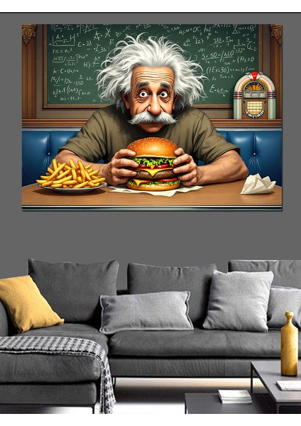 Hamburger Yiyen Einstein Dekoratif Tablo modelleri