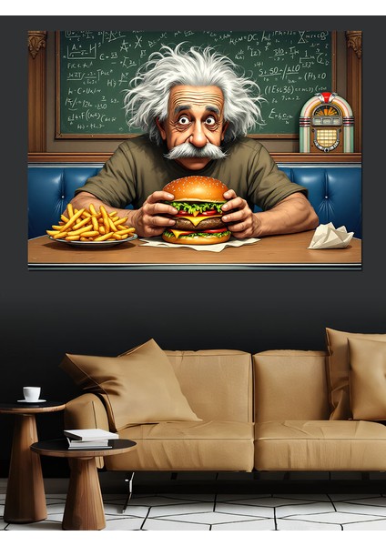 Hamburger Yiyen Einstein Dekoratif Tablo fırsatları