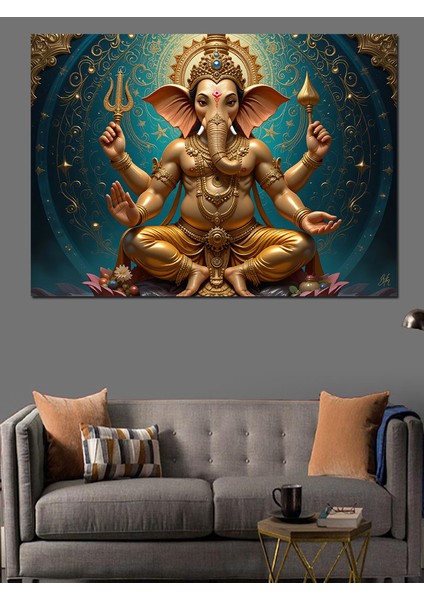 Altın Ganesha Heykeli Dekoratif Tablo