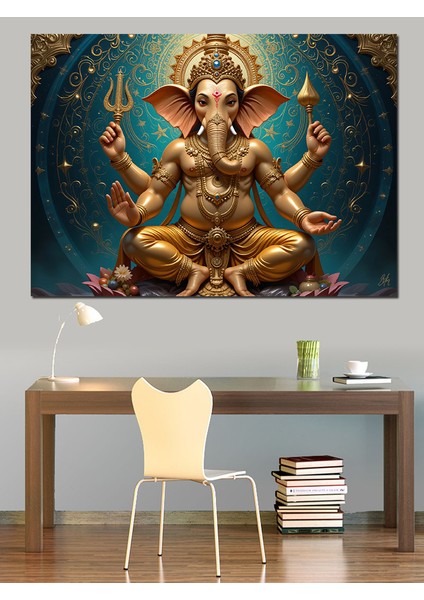 Altın Ganesha Heykeli Dekoratif Tablo