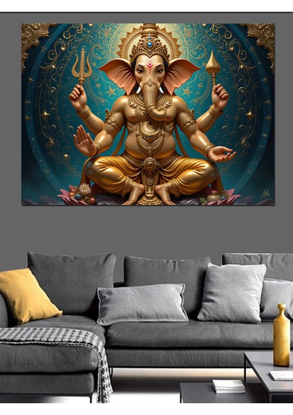 Altın Ganesha Heykeli Dekoratif Tablo