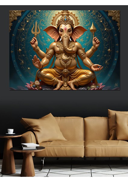 Altın Ganesha Heykeli Dekoratif Tablo