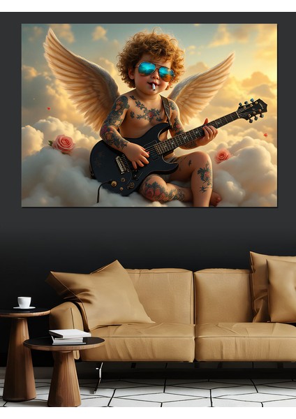 Melek Kanatlı Gitarist Çocuk Dekoratif Tablo