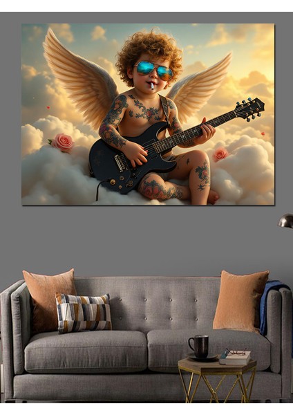 Melek Kanatlı Gitarist Çocuk Dekoratif Tablo