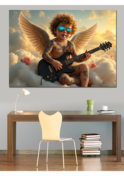Melek Kanatlı Gitarist Çocuk Dekoratif Tablo
