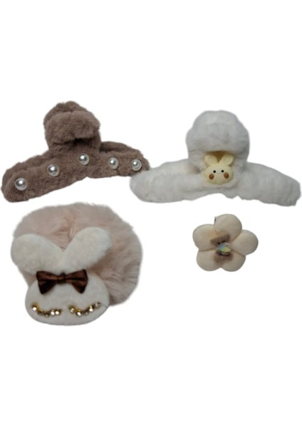 Peluş Tavşan Fig.peluş Inci Fig. Mandal Toka Zikon Taşlı Simit Toka Papatya Fig.taşlı Pens Toka 4 Lü Set