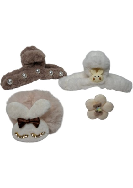 Peluş Tavşan Fig.peluş Inci Fig. Mandal Toka Zikon Taşlı Simit Toka Papatya Fig.taşlı Pens Toka 4 Lü Set