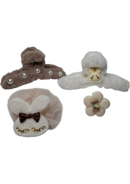 Peluş Tavşan Fig.peluş Inci Fig. Mandal Toka Zikon Taşlı Simit Toka Papatya Fig.taşlı Pens Toka 4 Lü Set