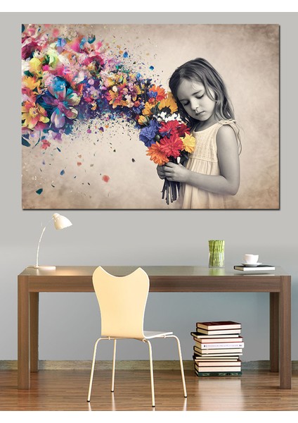 Çiçekler ve Küçük Kız Dekoratif Tablo fırsatları