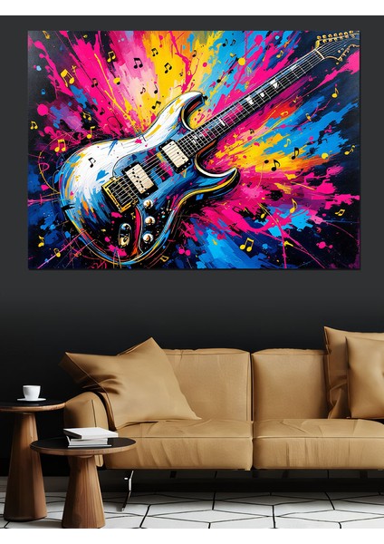 Renk Patlamalı Elektro Gitar Dekoratif Tablo