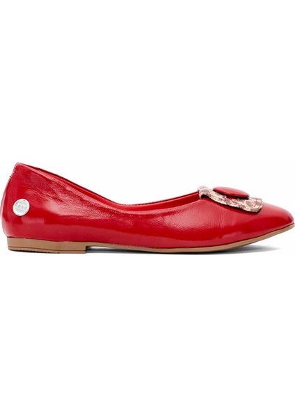 D25ya-7225 Kadın Deri Babet Kırmızı