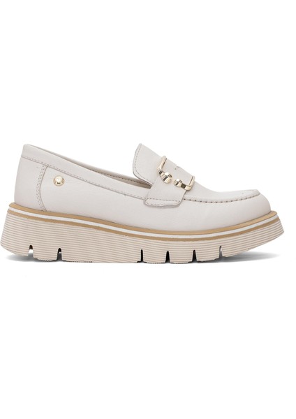 D25ya-3760 Kadın Deri Casual Ayakkabı Krem