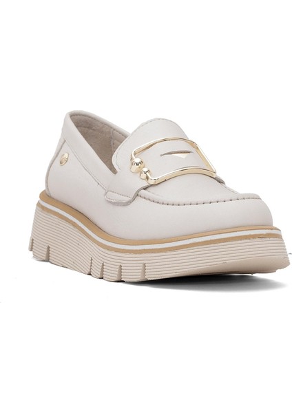D25ya-3760 Kadın Deri Casual Ayakkabı Krem