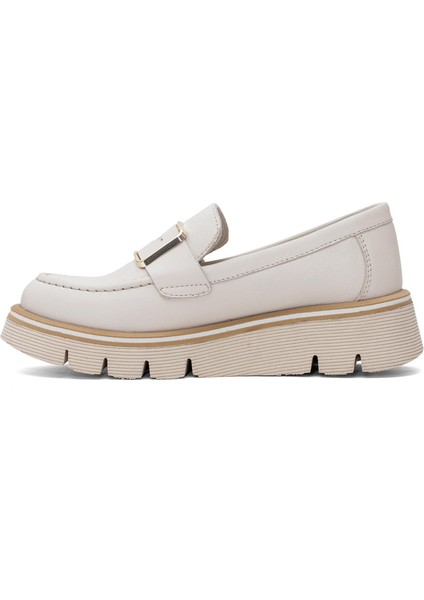 D25ya-3760 Kadın Deri Casual Ayakkabı Krem