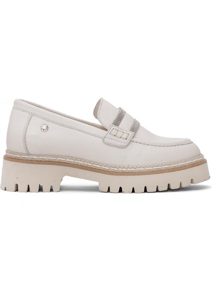 D25ya-3705 Kadın Deri Casual Ayakkabı Krem