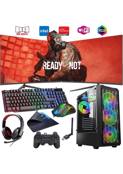 I7 14700F 16GB Ddr4 1tb M2 8gb RX580 Çift 24" Monitörlü Oyun Bilgisayarı (Gaming Set)