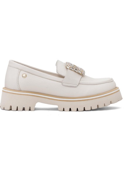 D25ya-3855 Kadın Deri Casual Ayakkabı Krem