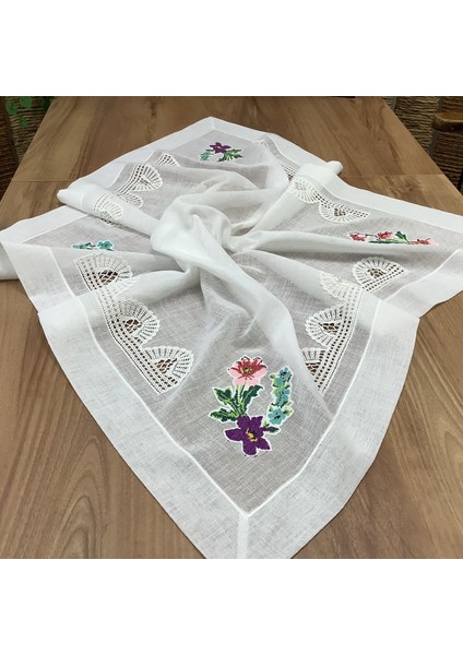 Dantelli & Kaneviçeli Kare Örtü - 100 *100 cm