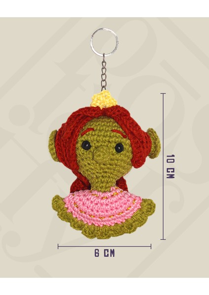 Prenses Fiona Amigurumi Büst Anahtarlık 10 cm - El Yapımı Sanatsal Örgü Çanta Aksesuarı fırsatları