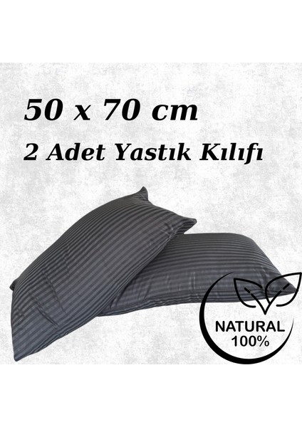 Premium Çizgili Saten Yastık Kılıfı Seti %100 Pamuk (2'li Set)