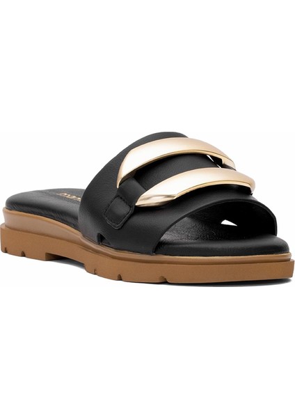 D25YT-1375 Kadın Deri Düz Terlik Siyah fiyatları
