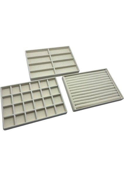 Yerli Üretim Süet Kumaş Krem Renk 34/24 cm 3'lü Takım Çekmece İçi Takı Tablası fırsatları