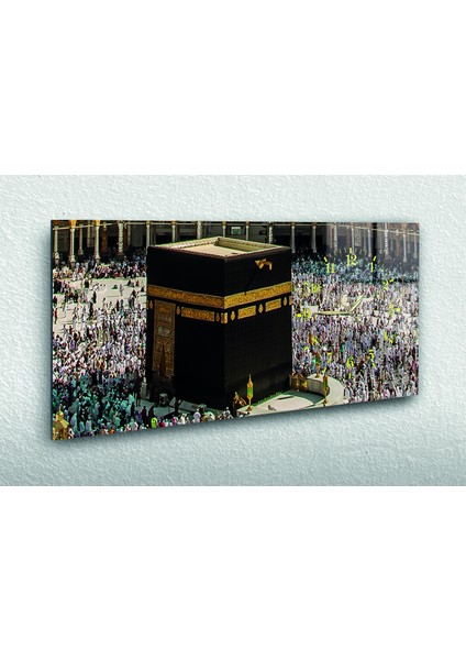 Yatay Yandan Saatli Dini Temalı Cam Tablo YSYD030