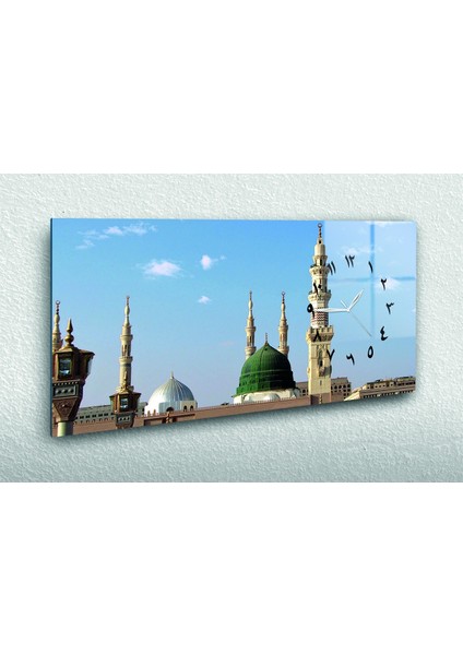 Yatay Yandan Saatli Dini Temalı Cam Tablo YSYD027