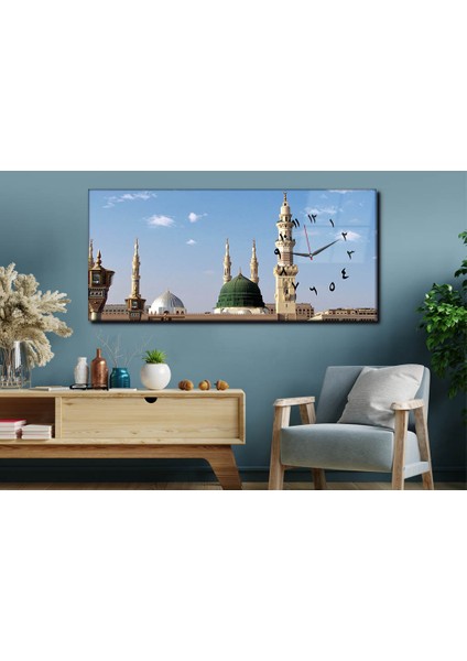 Yatay Yandan Saatli Dini Temalı Cam Tablo YSYD027 fırsatları