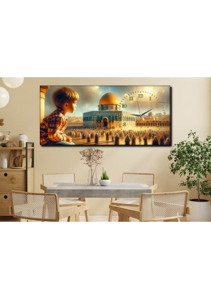 Yatay Yandan Saatli Dini Temalı Cam Tablo YSYD073 indirimleri