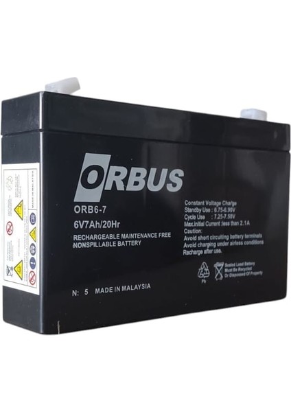 6V 7AH Bakımsız Tip Kuru Akü Ebatlar: 150 x 34 x 94MM