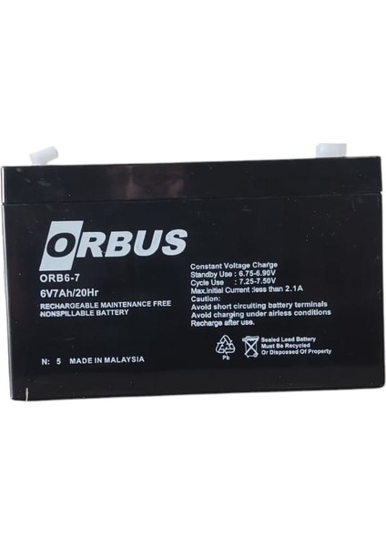 6V 7AH Bakımsız Tip Kuru Akü Ebatlar: 150 x 34 x 94MM