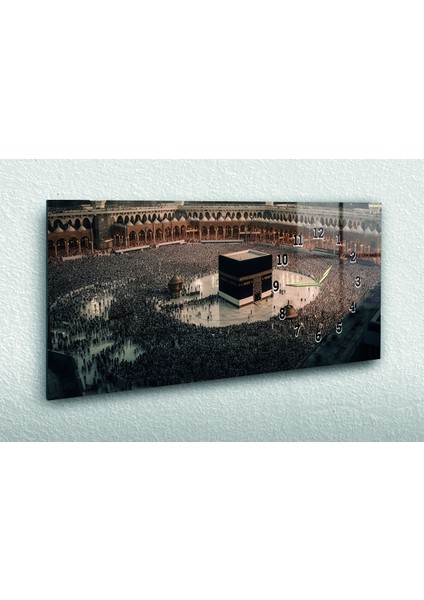 Yatay Yandan Saatli Dini Temalı Cam Tablo YSYD065