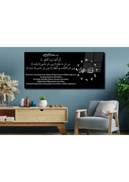 Yatay Yandan Saatli Dini Temalı Cam Tablo YSYD016 fırsatları