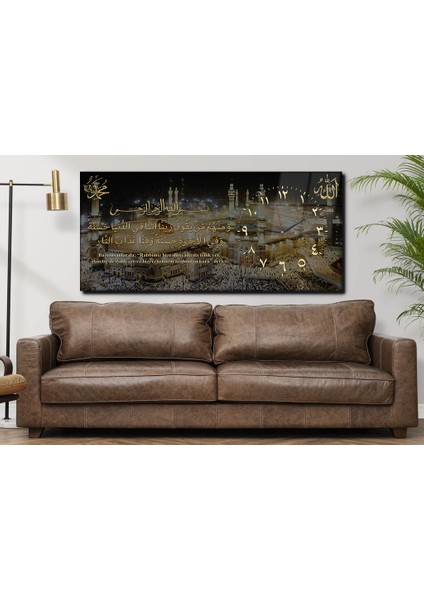 Yatay Yandan Saatli Dini Temalı Cam Tablo YSYD085 modelleri