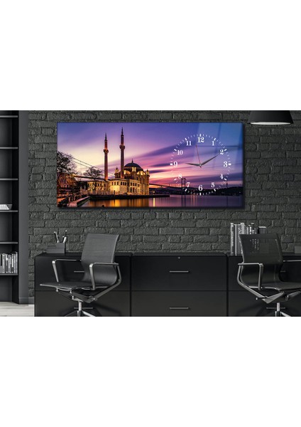 Yatay Yandan Saatli Dini Temalı Cam Tablo YSYD025
