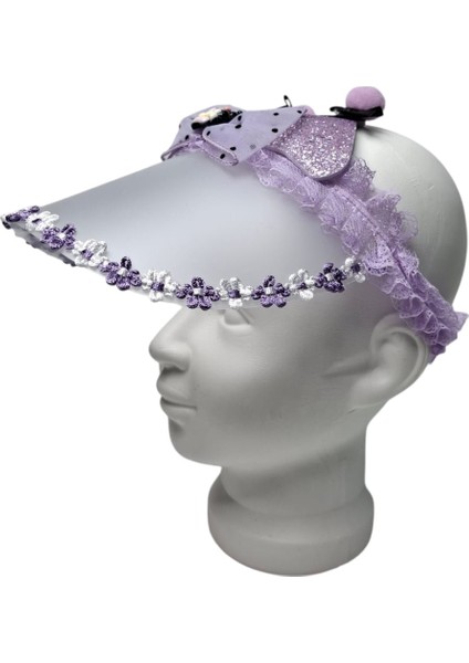 Kız Çocuk Mor Renk Simli Kedi Kulak ve Saten Kumaş Fiyonk Süs.mine Kap. Kuromi Figürlü Simli Şapka Siperlik Taç Toka fiyatları