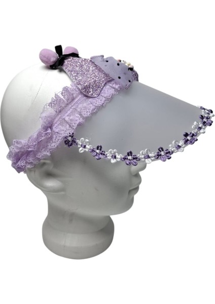 Kız Çocuk Mor Renk Simli Kedi Kulak ve Saten Kumaş Fiyonk Süs.mine Kap. Kuromi Figürlü Simli Şapka Siperlik Taç Toka fırsatları