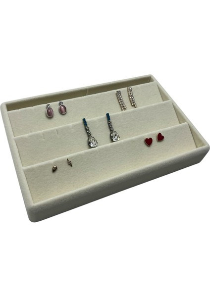 Yerli Üretim Süet Kumaş Krem Renk 22 cm / 14 cm Çekmece İçi Küpe Takı Standı