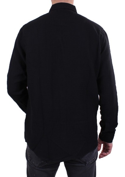 DMG23-121362 Siyah Günlük Müslin Normal Kalıp Uzun Kol Erkek Gömlek fırsatları