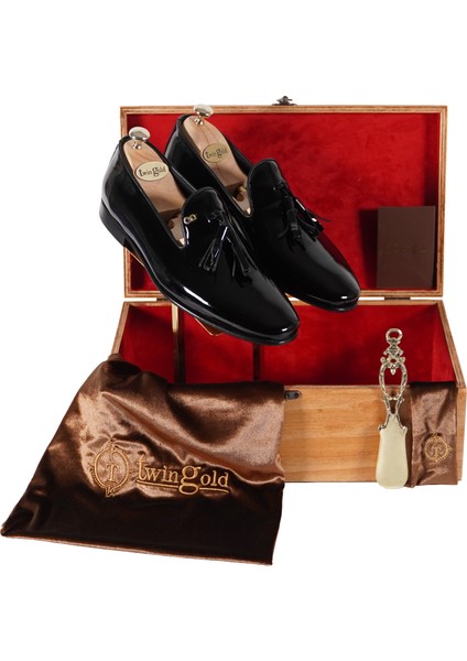 Kişiye Özel Altın Harfli Püsküllü Rugan Erkek Ayakkabı modelleri