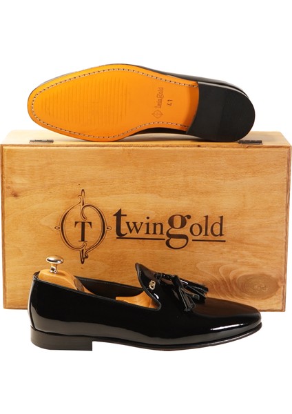 Kişiye Özel Altın Harfli Püsküllü Rugan Erkek Ayakkabı fırsatları